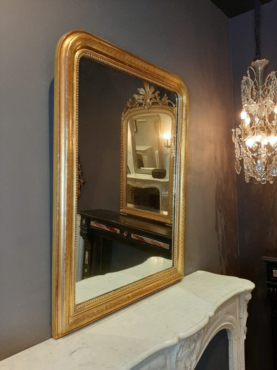 A Tall Antique Gold Leaf Louis Philippe Mirror From France, 19th Century